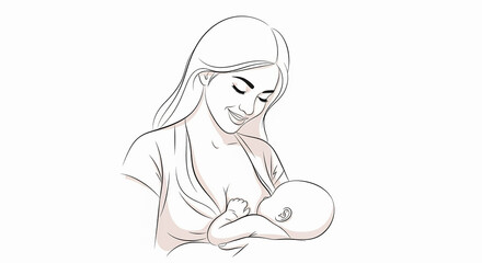 Obraz premium Smiling Mother Breastfeeding, Pencil Style Artistic Drawing