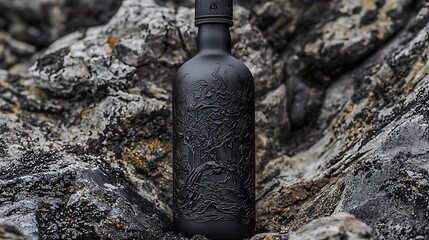Black bottle on rocks