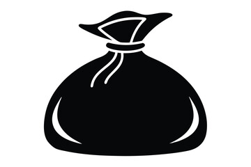 Stylized Black Silhouette of a Tied Bag, Simple Vector Design Element