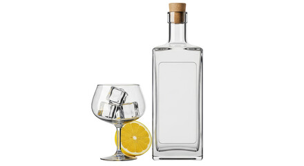 Isolated Gin Bottle and Glass