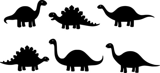 Simple Dinosaur Silhouette Clipart for Kids, set on a Transparent Background
