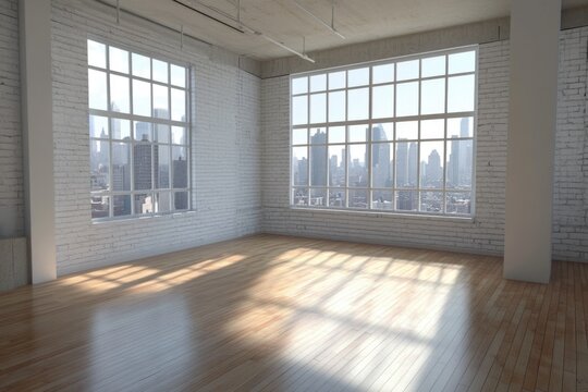 Bright urban loft with large windows and city view