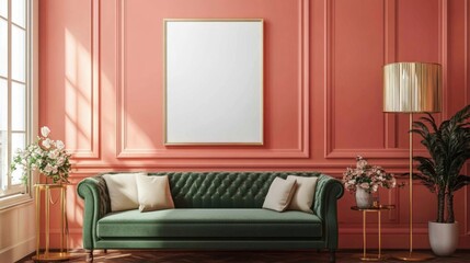 Modern living room with pastel colors and plants