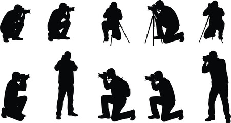 Obraz premium Silhouette collection of photographers with cameras