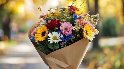 Colorful flower bouquet wrapped in kraft paper - Powered by Adobe