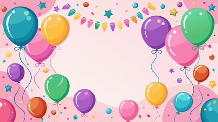 Vector art of a vibrant and festive background filled with colorful balloons and confetti, perfect for birthday celebrations and party invitations