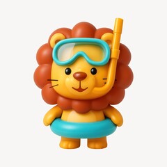 Naklejka premium Cute lion snorkeling adventure