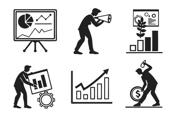Obraz premium Business Icons Illustrating Growth Communication and Financial Management.