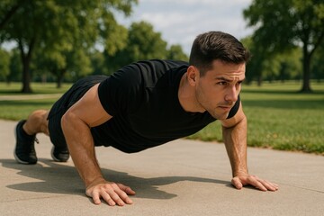Fototapeta premium Man doing push-ups outdoors