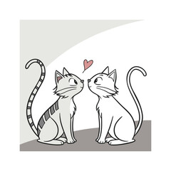 Black cat with heart sitting with mouse and dog cartoon vector illustration