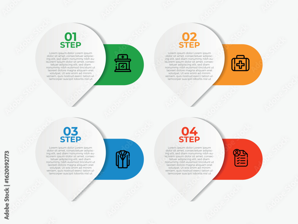 Wall mural steps infographic template with 4 options. flowchart that can be used for business report, data visu
