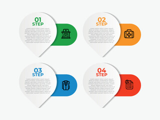  steps infographic template with 4 options. Flowchart that can be used for business report, data visualization and presentation. Timeline infographic elements vector illustration.