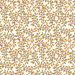 Obraz premium Seamless pattern with colorful autumn leaves, berries. Vector background for Thanksgiving Day. 