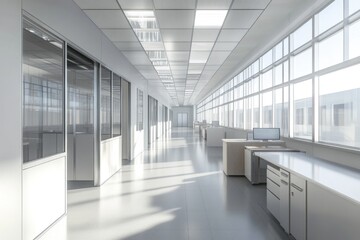 Fototapeta premium Bright, spacious office corridor with light