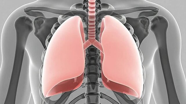 A digital illustration shows the human lungs and ribcage