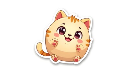 Fototapeta premium Cute 3D Cartoon Cat Sticker - Adorable Smiling Kitty