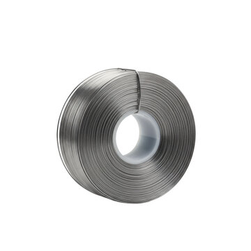 A precisely coiled slender metallic nitinol alloy memory wire with a smooth sheen, isolated on a transparent seamless shadowless background, concept of material science and precision