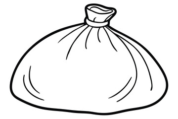 Outline Drawing of a Tied Sack, Simple Design, Empty Bag Illustration, Black and White