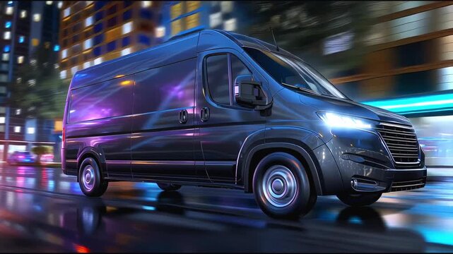 delivery truck navigating urban roads &mdash; mock-up template for transportation company use.