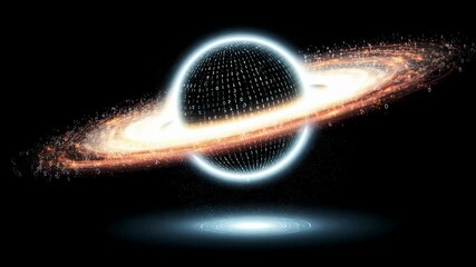 Digital planet with binary code and light ring. Futuristic data processing and global network connections for technological concepts. - Powered by Adobe