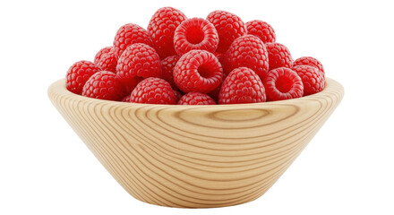 Isolated Raspberries in Wooden Bowl