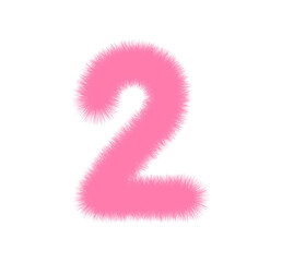 Pink Furry Number 2,1,3,4,5,6,7,9 on White Background
