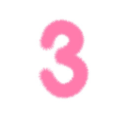 Pink Furry Number 2,1,3,4,5,6,7,9 on White Background