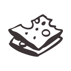 Hand drawn crayon cheese slice doodle simple drawings. Vector food French chalk pencil Italian appetizer line art collection.