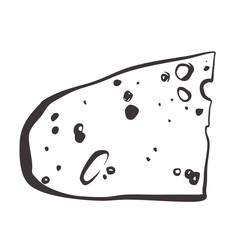 Hand drawn crayon cheese slice doodle simple drawings. Vector food French chalk pencil Italian appetizer line art collection.