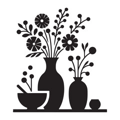 Minimalist Vase with Flowers Silhouette Vector