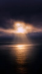 Surreal sunrise over calm sea with subtle mist