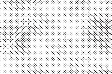 Grunge halftone gradient background. Faded grit noise texture. White and black sand wallpaper. Retro pixelated backdrop. Anime or manga style comic overlay. Vector graphic design textured template