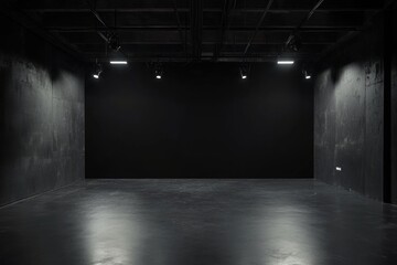 Minimalist black studio with spotlight lighting