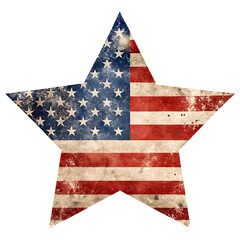 Obraz premium American flag in a star shape with a vintage, distressed texture, symbolizing national pride and freedom, isolated on white isolated on transparent background
