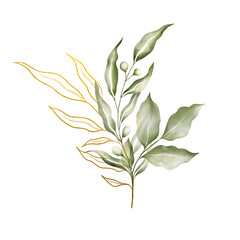 Elegant green leaves with white veins and gold edges form a balanced, nature-inspired layout, their varied shapes evoke harmony and organic rhythm