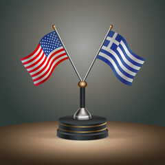 United States (USA) relations and Greece table flag with gradient color background