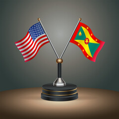 United States (USA) relations and Grenada table flag with gradient color background