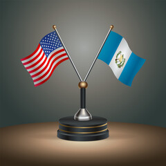 United States (USA) relations and Guatemala table flag with gradient color background