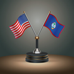 United States (USA) relations and Guam table flag with gradient color background