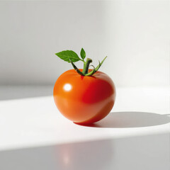 Illustration of fresh ripe tomato with green leaves isolated on white background