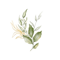 Fototapeta premium Elegant green leaves with white veins and gold edges form a balanced, nature-inspired layout, their varied shapes evoke harmony and organic rhythm