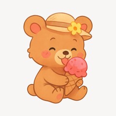 Obraz premium Cute bear enjoying ice cream.