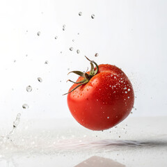 Illustration of fresh red tomato with water droplets isolated on white background in studio shot