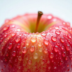 Illustration of close up of a red apple with water drops isolated on white background