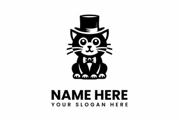 Adorable Cat Wearing Top Hat and Bowtie Logo Design.