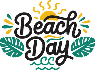 Colorful Beach Day Vector with Waves and Tropical Sun