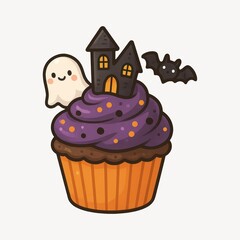 Halloween cupcake with spooky decorations.