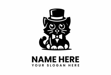 Black Cat in Top Hat and Bowtie Logo Design.