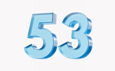 3d Glossy Blue number 53 Fifty three isolated on white background. 3d illustration