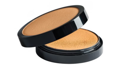 Compact foundation opens to reveal a sponge applicator and smooth cream, perfect for makeup application on-the-go